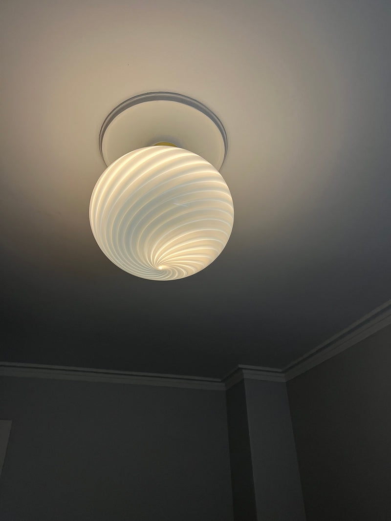 Stor Murano Candy oval pendel lyseblå swirl D:40 cm