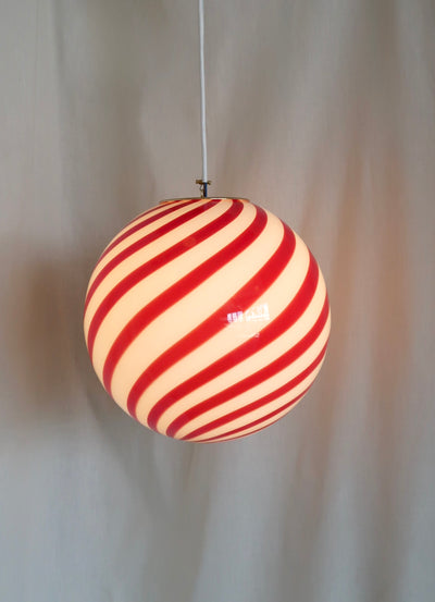 Murano Candy pendel bordeaux rød/hvid swirl D:30 cm