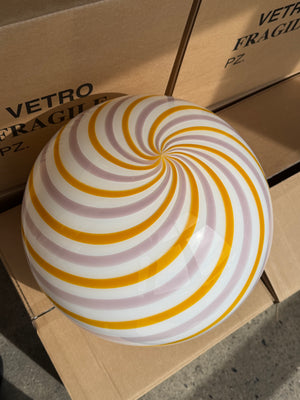 Murano Candy Stehlampe bordeauxrot/weiß Swirl D:40 cm