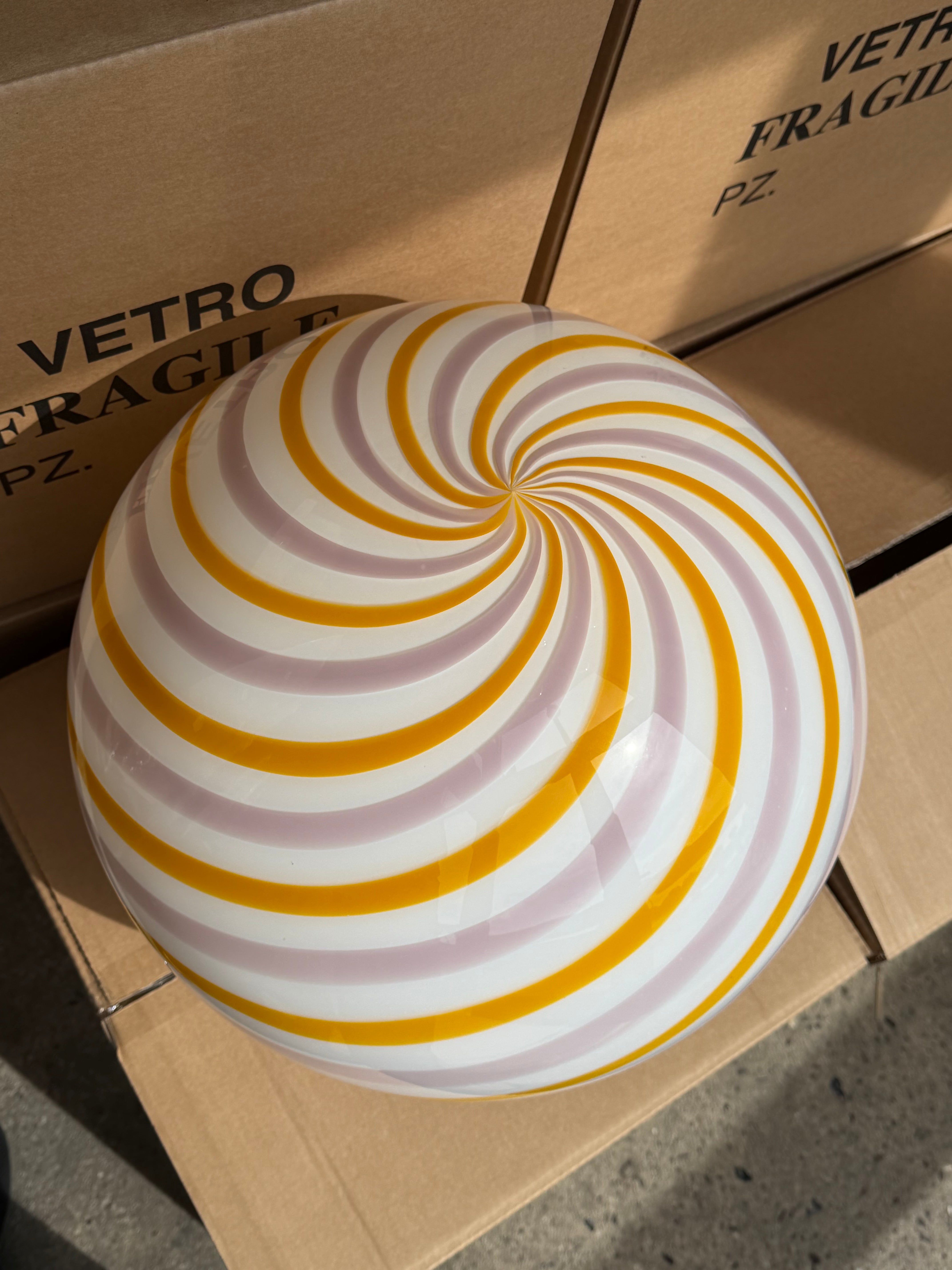 Murano Candy gulvlampe gul/lilla swirl D:40 cm