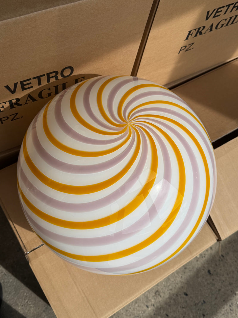 Murano Candy gulvlampe gul/lilla swirl D:40 cm