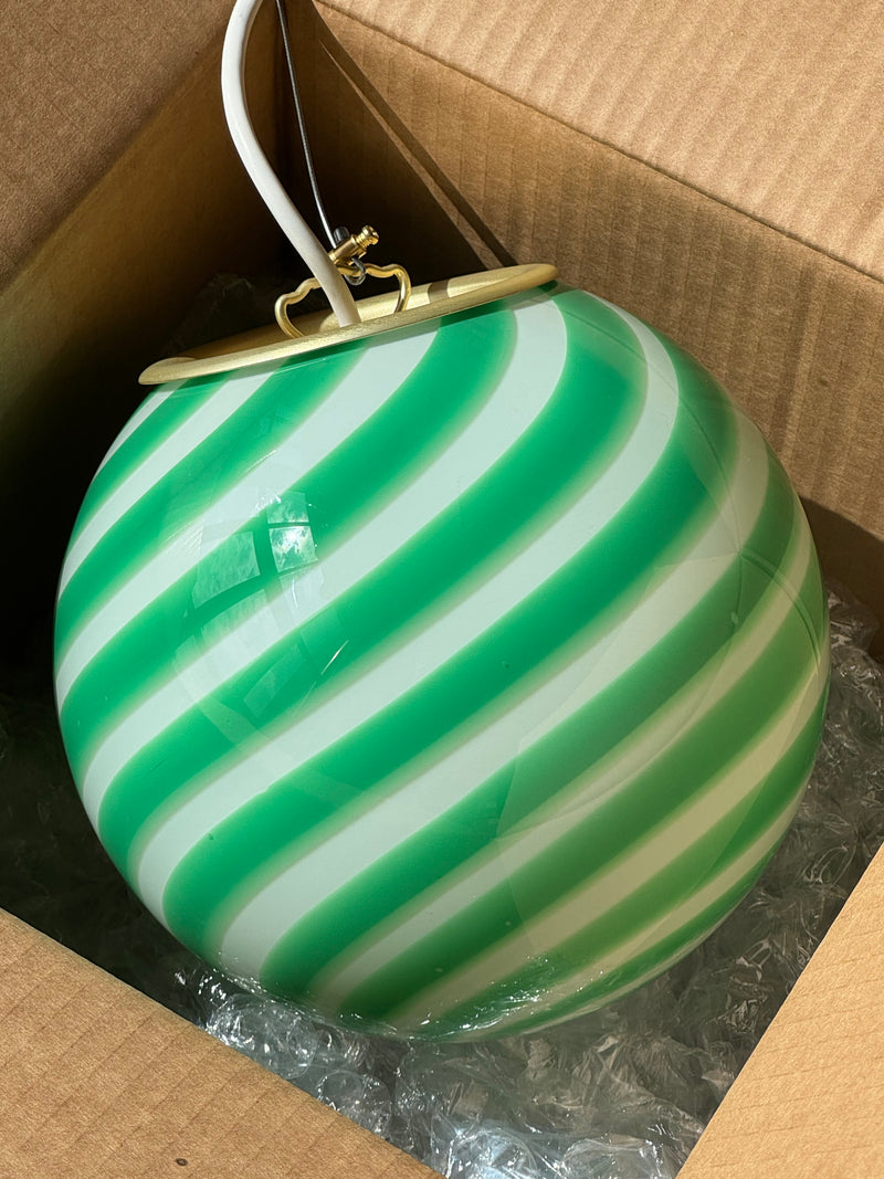 Murano Candy Pendant Green/White Swirl D:20 cm