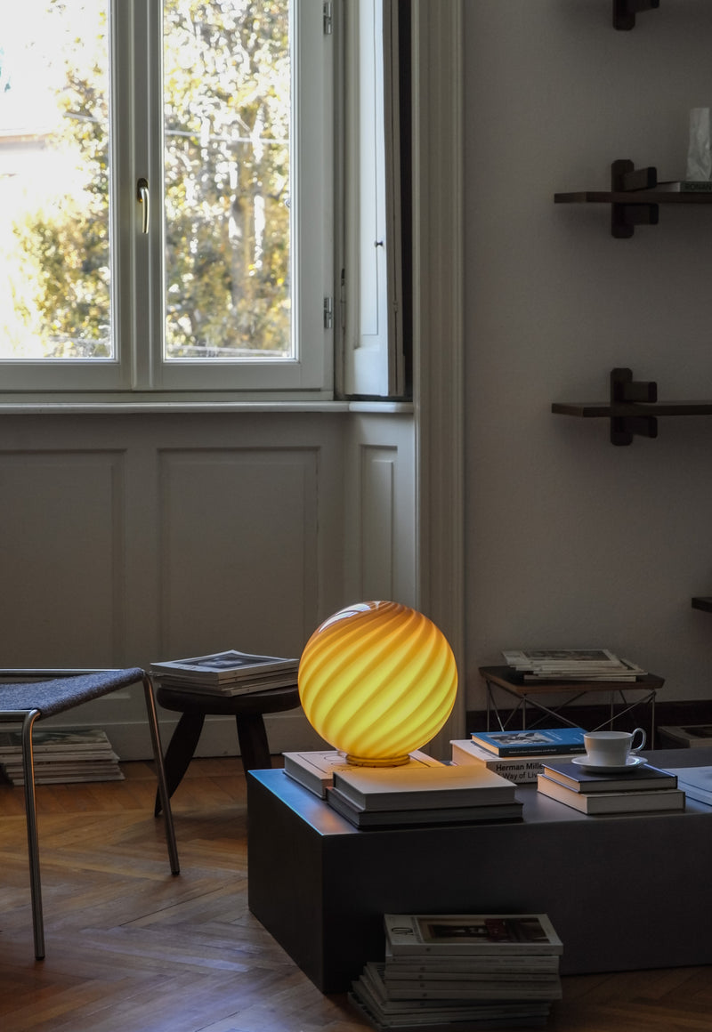 Murano Candy bordslampa grå brun swirl D:30 cm