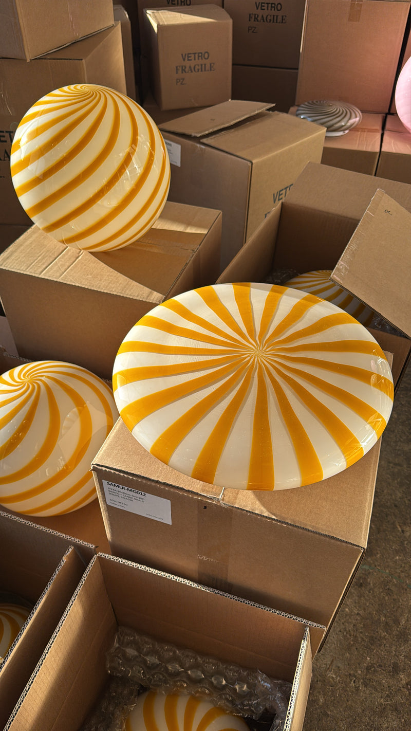 Stor Murano Candy plafond gul/hvide striber D:40 cm [archive]