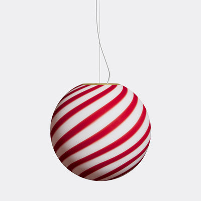 Stor Murano Candy pendel bordeaux rød/hvid swirl D:40 cm