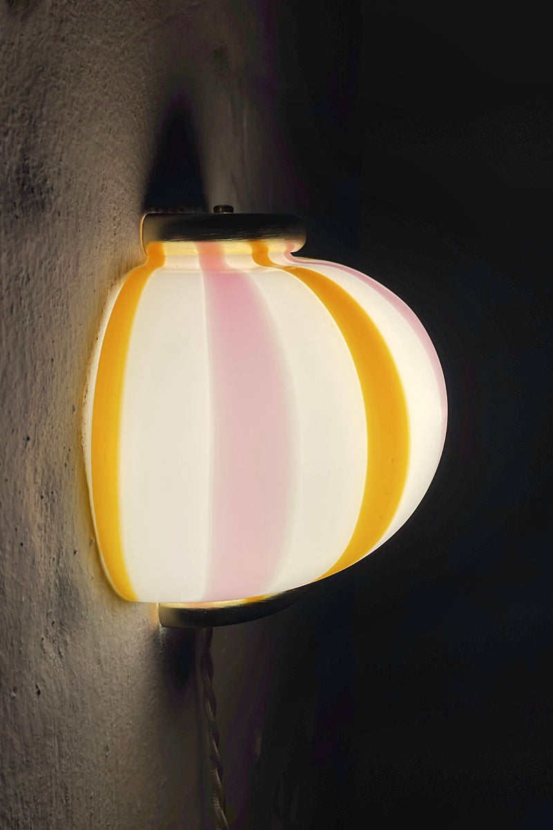 Murano Candy vägglampa rosa/gula ränder 21x15cm