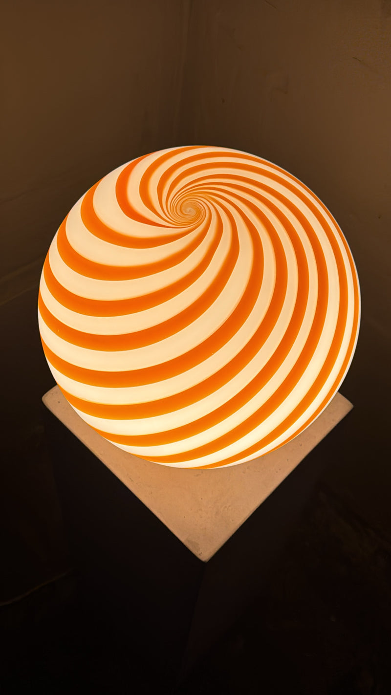 Murano Candy bordlampe orange/hvid swirl D:30 cm