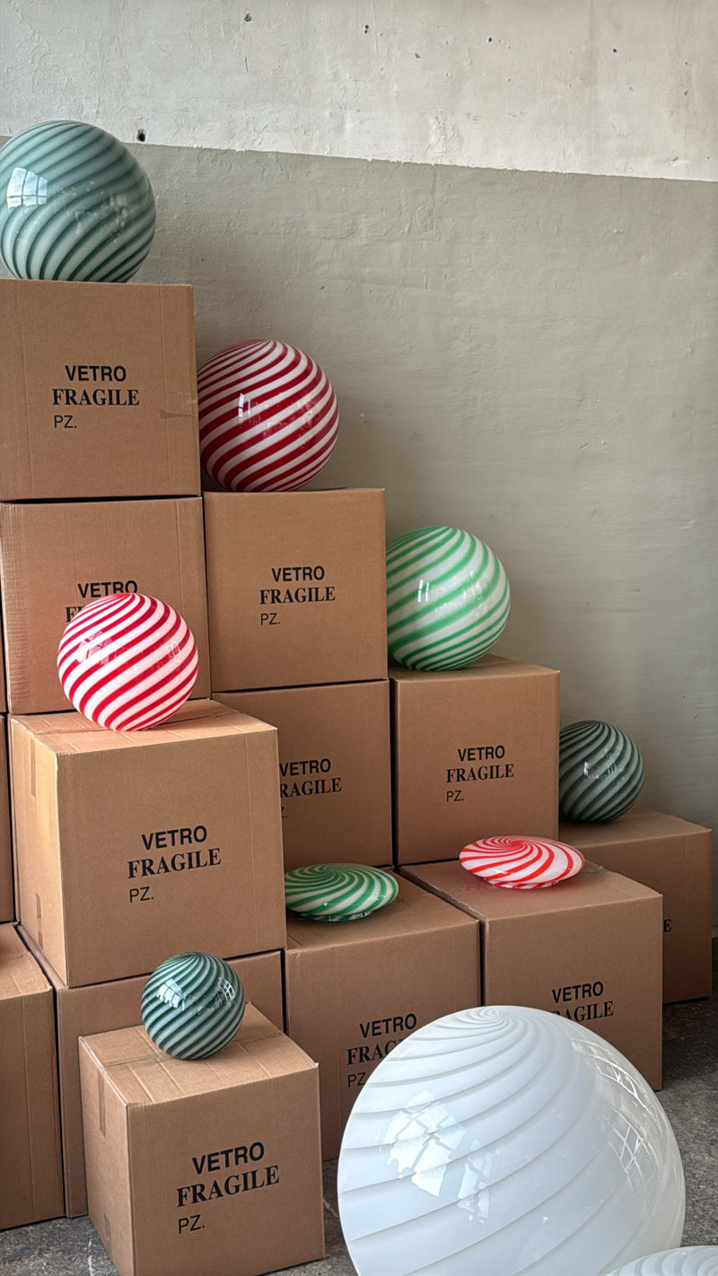 Murano Candy bordlampe petrolium grøn swirl D:20 cm