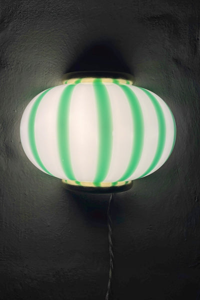 Murano Candy vägglampa gröna ränder 21x15cm
