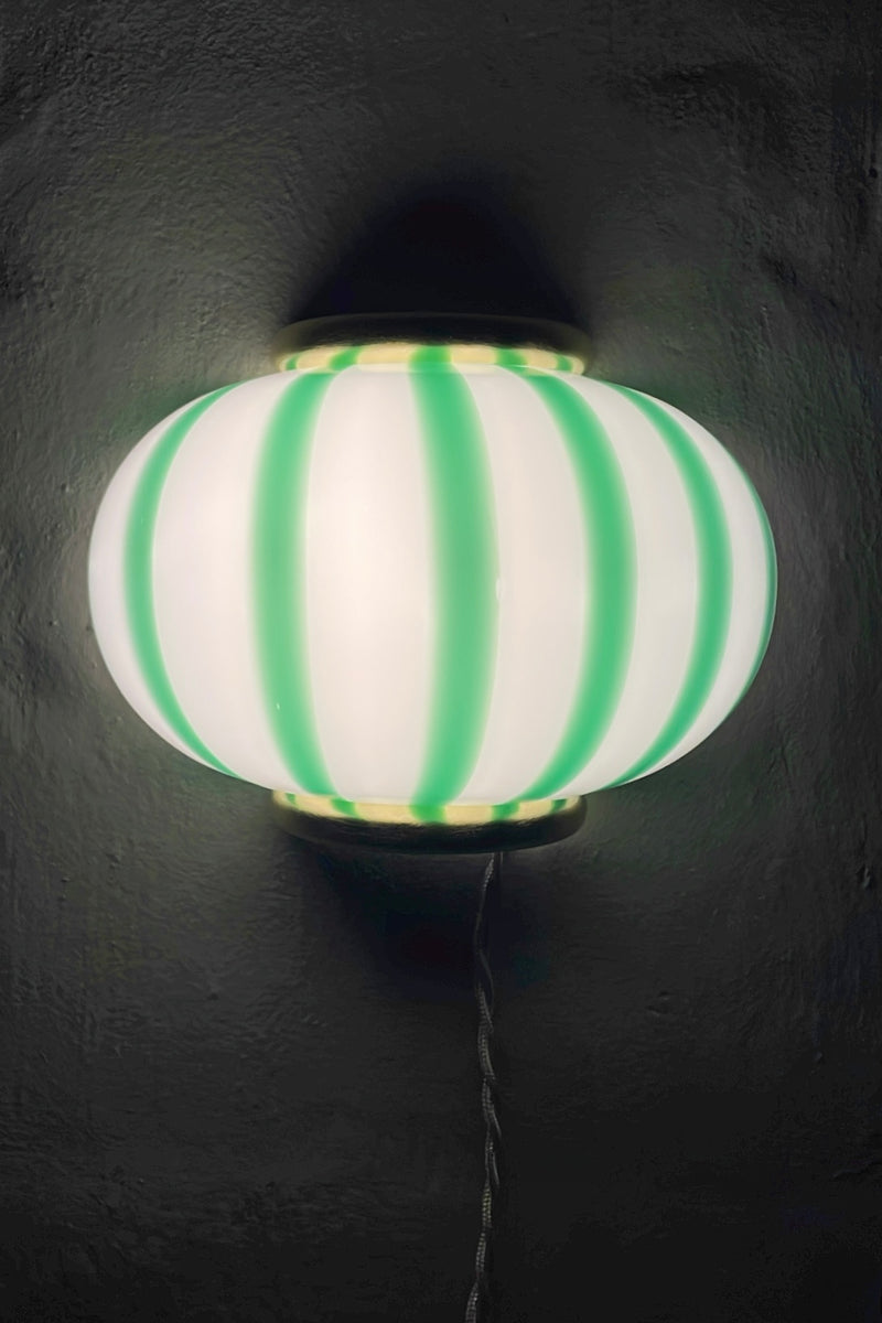 Murano Candy vägglampa gröna ränder 21x15cm