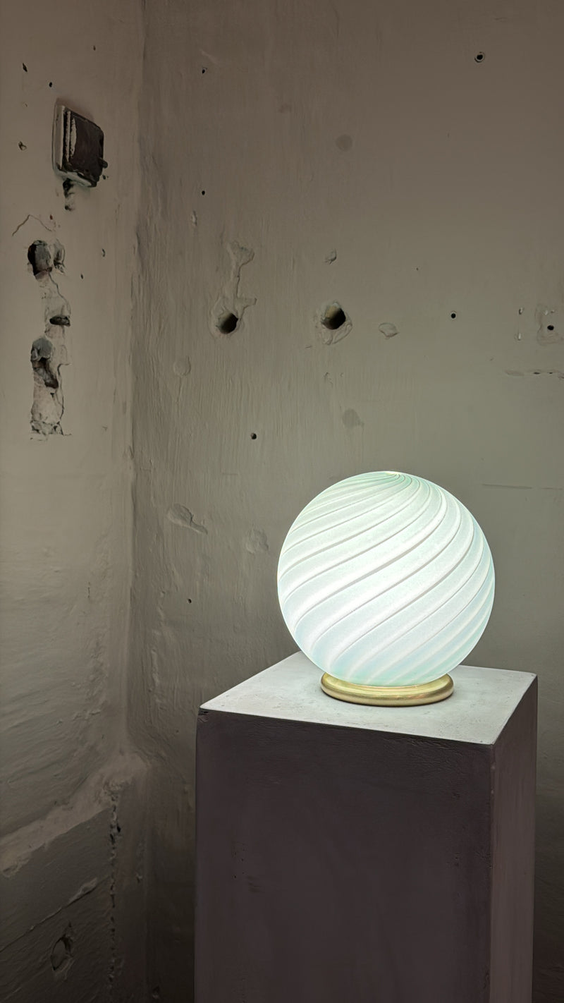 Murano Candy bordlampe petrolium grøn swirl D:20 cm