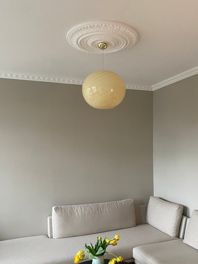 Stor Murano Candy oval pendel gul swirl D:40 cm