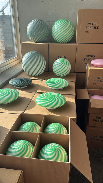 Murano Candy væglampe grønne striber 21x15cm - krom beslag [archive]