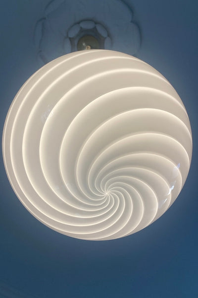 Stor Murano rund hvid swirl lampe pendel D:40 cm