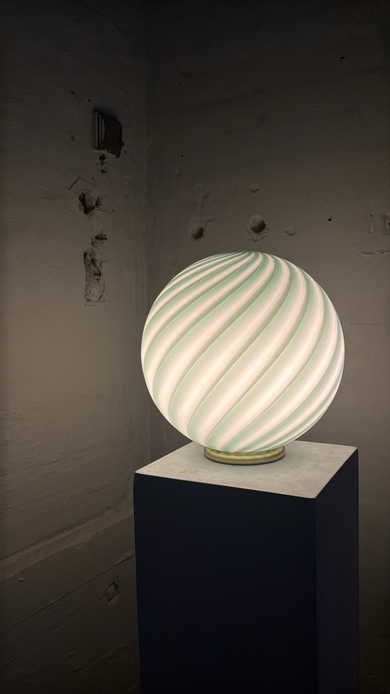 Murano Candy bordlampe petrolium grøn swirl D:30 cm