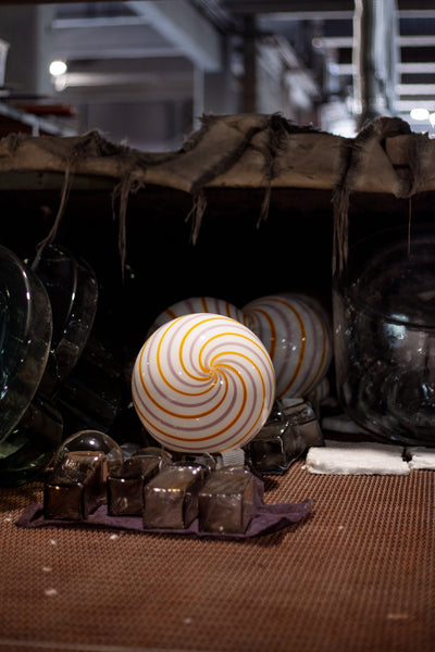 Murano Candy pendel gul/lilla swirl D:20 cm