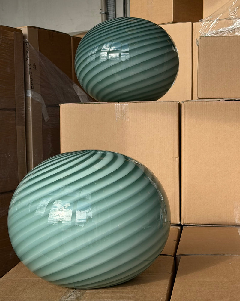 Murano Candy oval gulvlampe petrolium frøn swirl D:40 cm