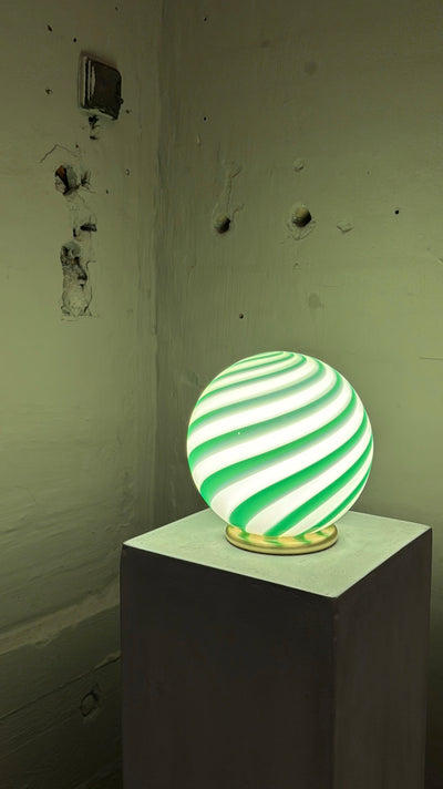 Murano Candy tafellamp groen/wit swirl D:20 cm