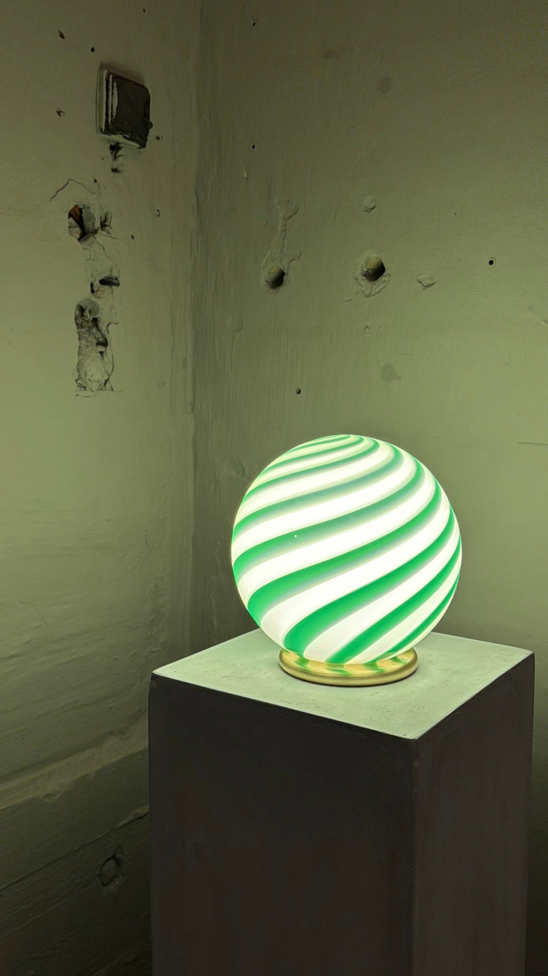 Murano Candy bordlampe grøn/hvid swirl D:20 cm