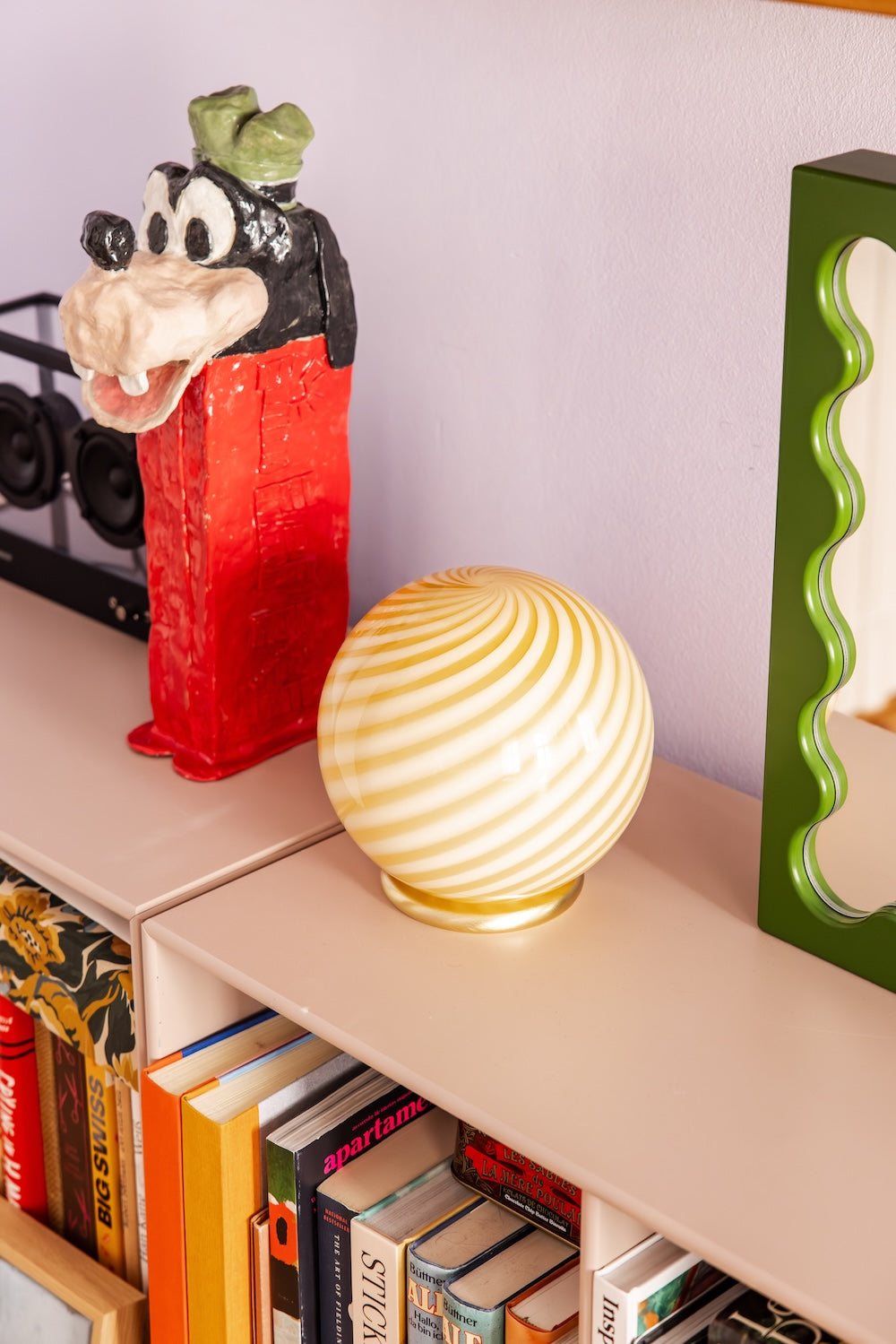 Murano Candy Tischlampe gelb Swirl D:20 cm