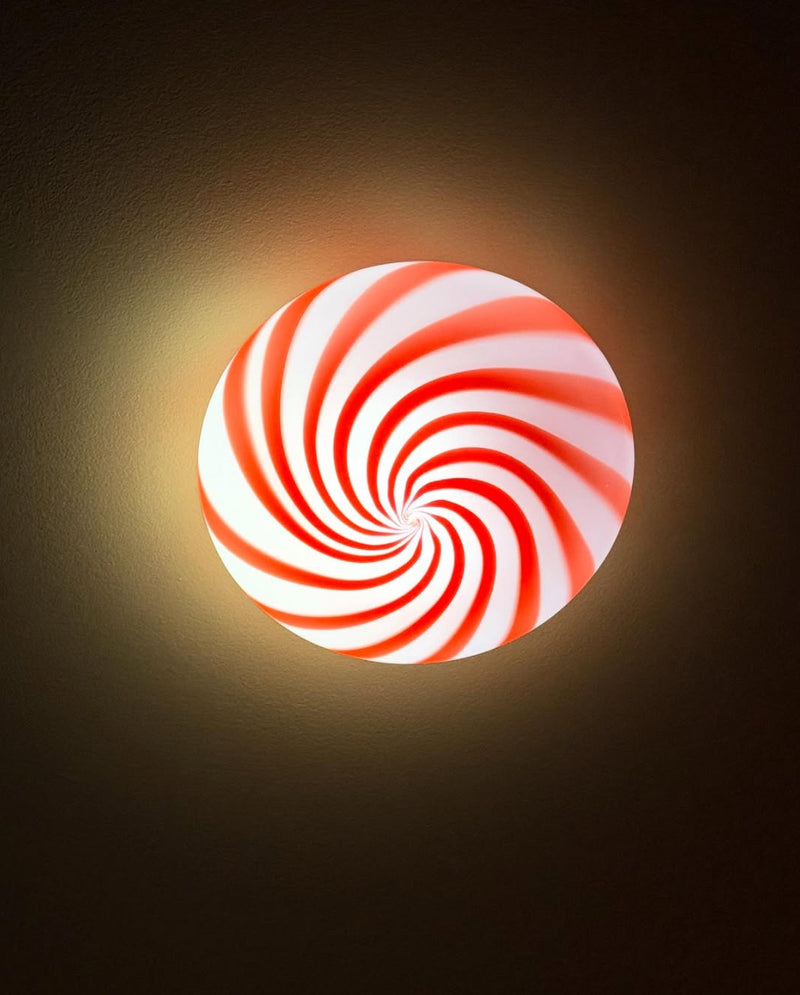 Murano Candy plafond rød/hvid swirl D:30 cm