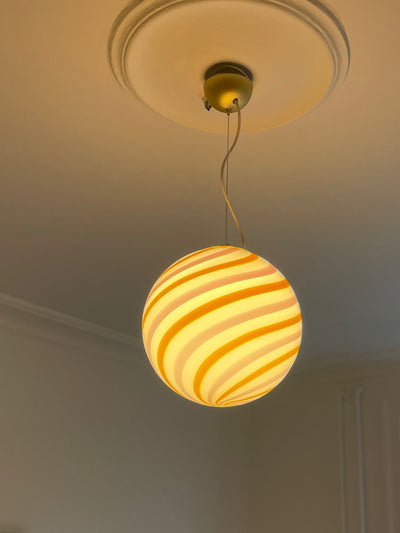 Murano Candy pendel gul/rosa swirl D:30 cm