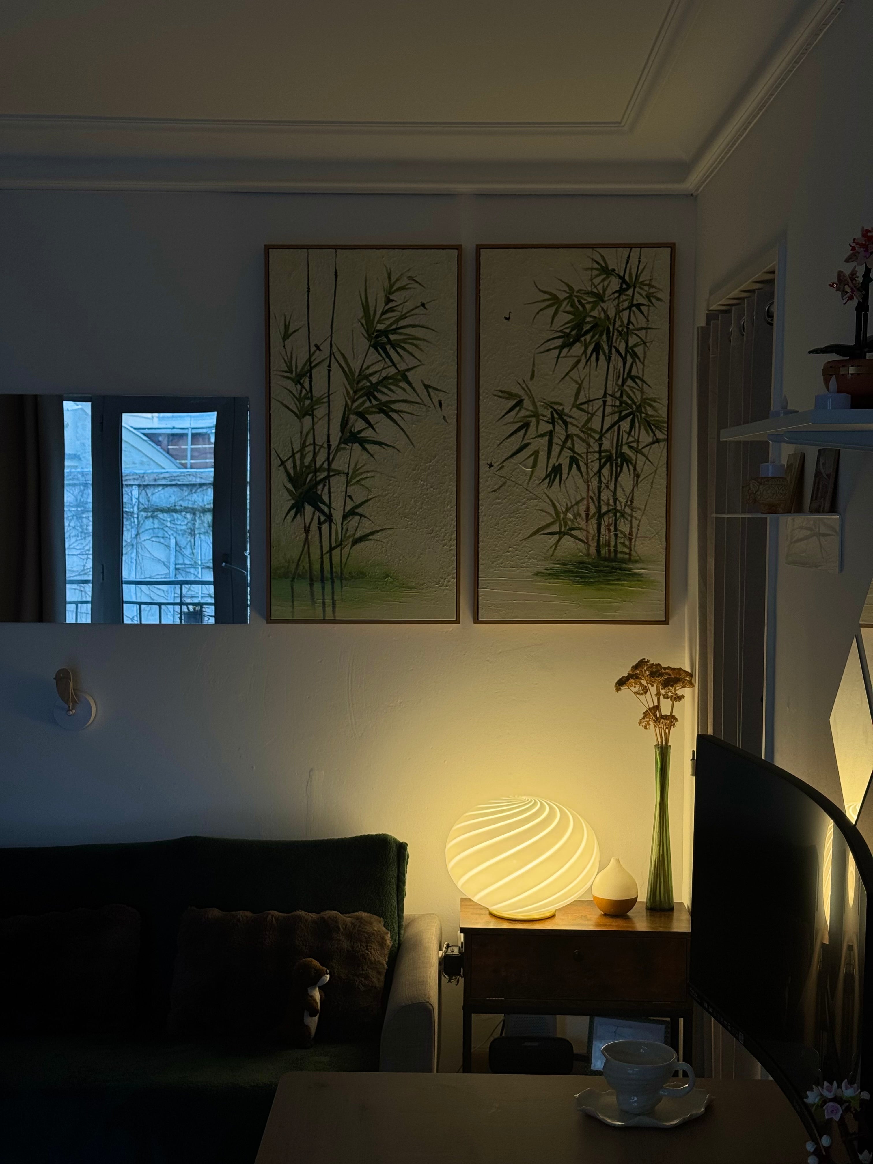 Murano Candy lampe sur pied ovale blanche swirl D:40 cm