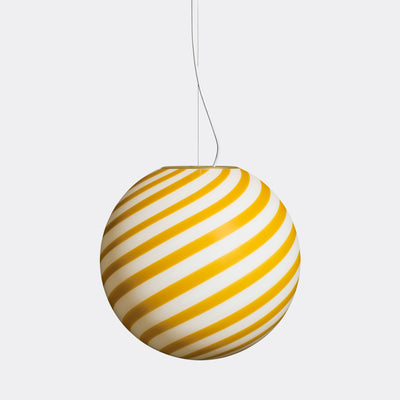 Stor Murano Candy pendel gul/hvid swirl D:40 cm