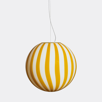 Stor Murano Candy pendel gul/hvid vertikale striber D:40 cm