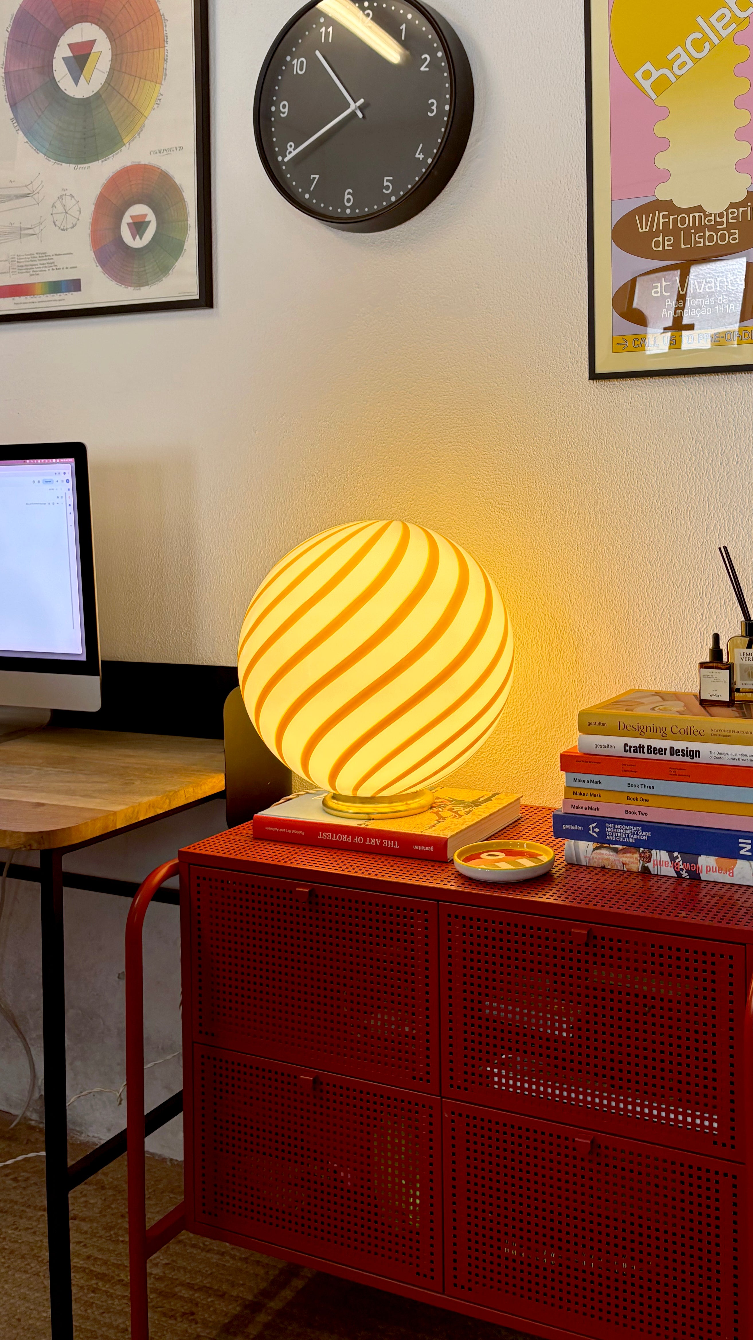Murano Suspension Candy jaune/blanc swirl D:40 cm
