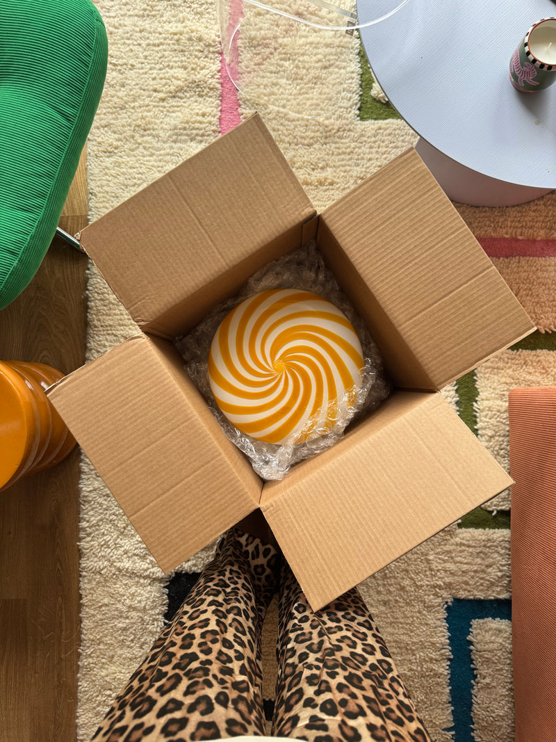 Murano Candy plafond gul/hvid swirl D:30 cm