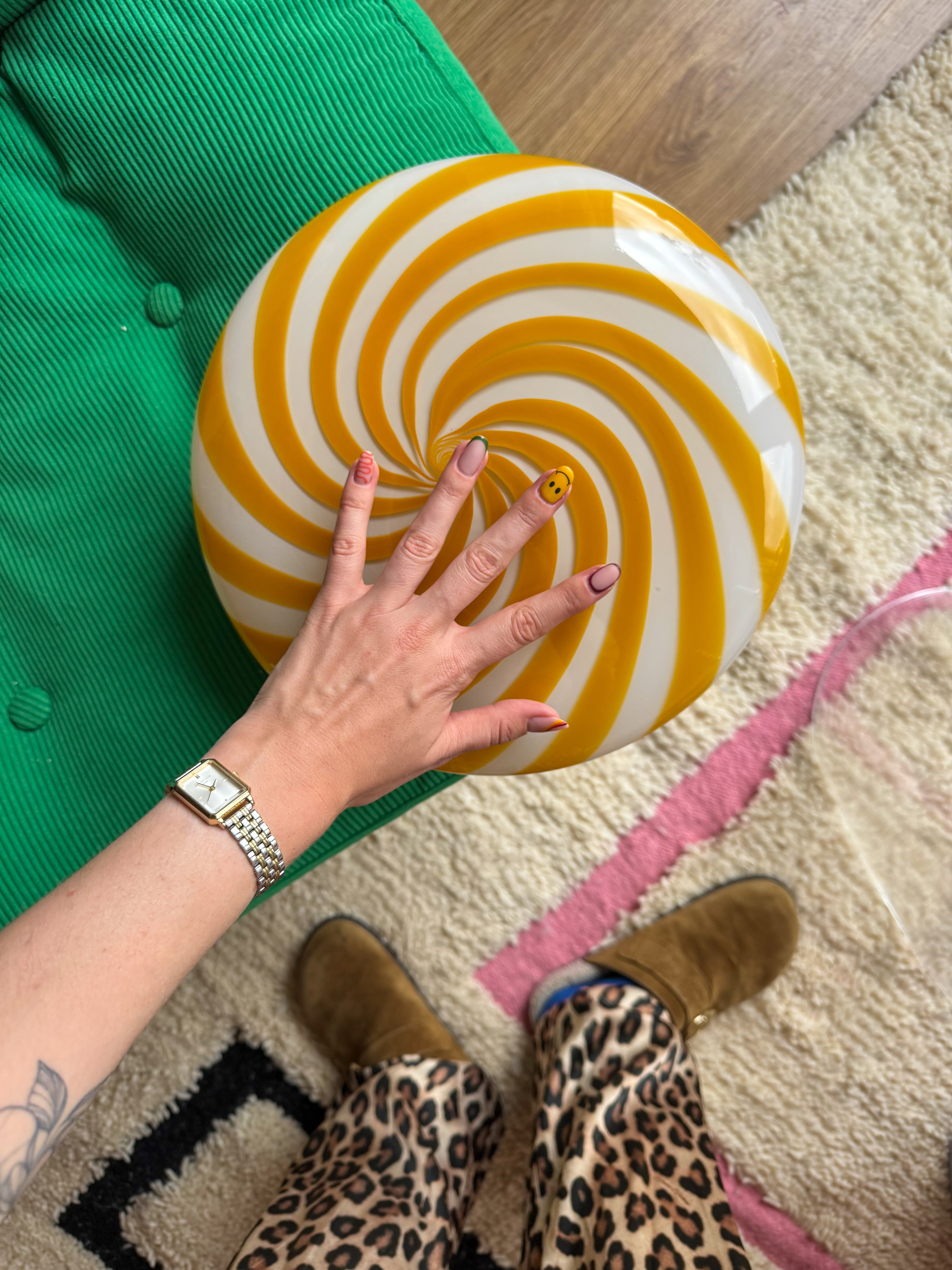 Murano Candy plafond gul/hvid swirl D:30 cm