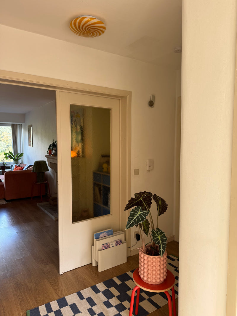 Murano Candy plafond gul/hvid swirl D:30 cm