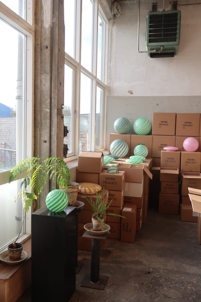 Stor Murano Candy plafond gul/hvide striber D:40 cm [archive]