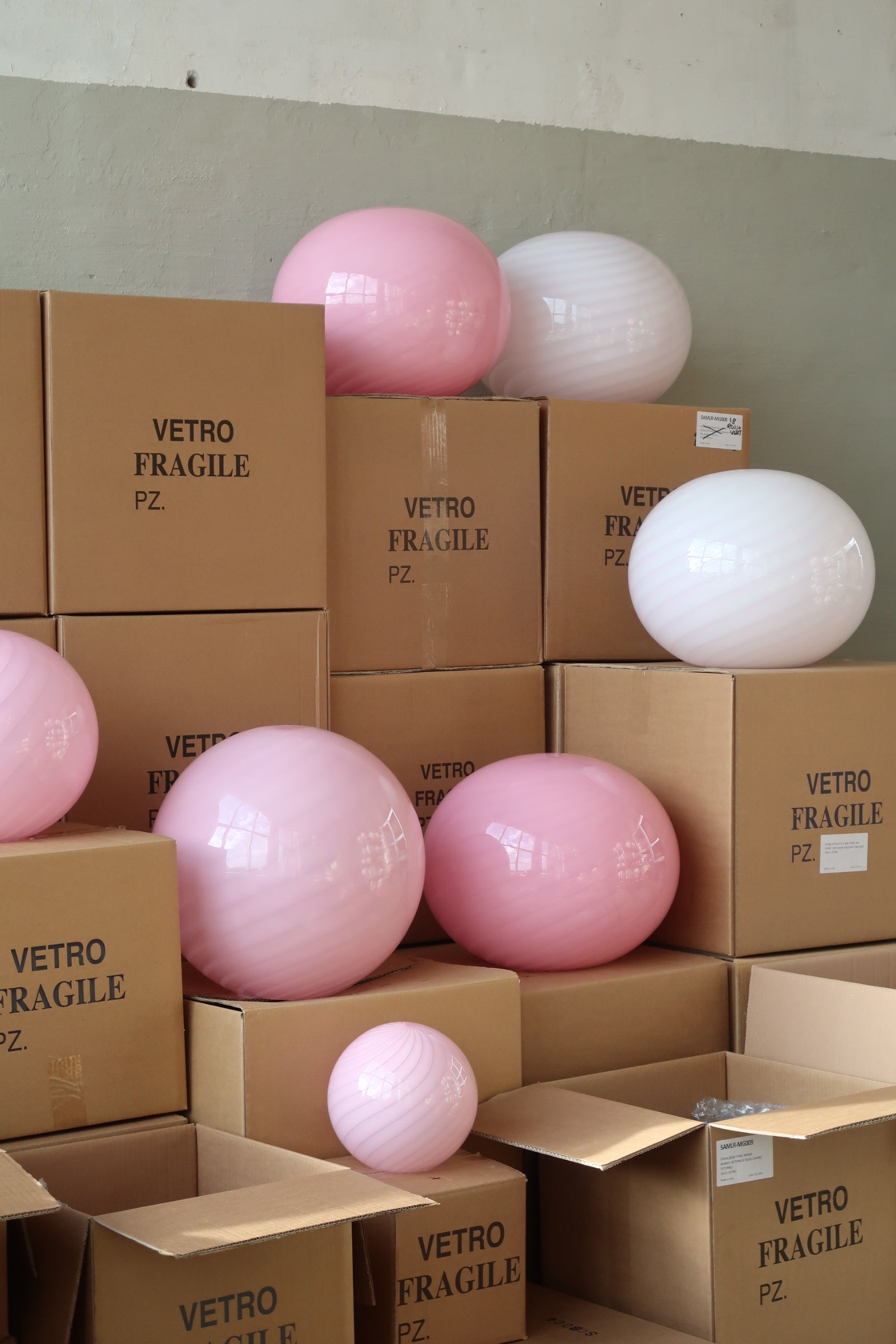 Stor Murano Candy oval pendel blød lyserød swirl D:40 cm [archive]