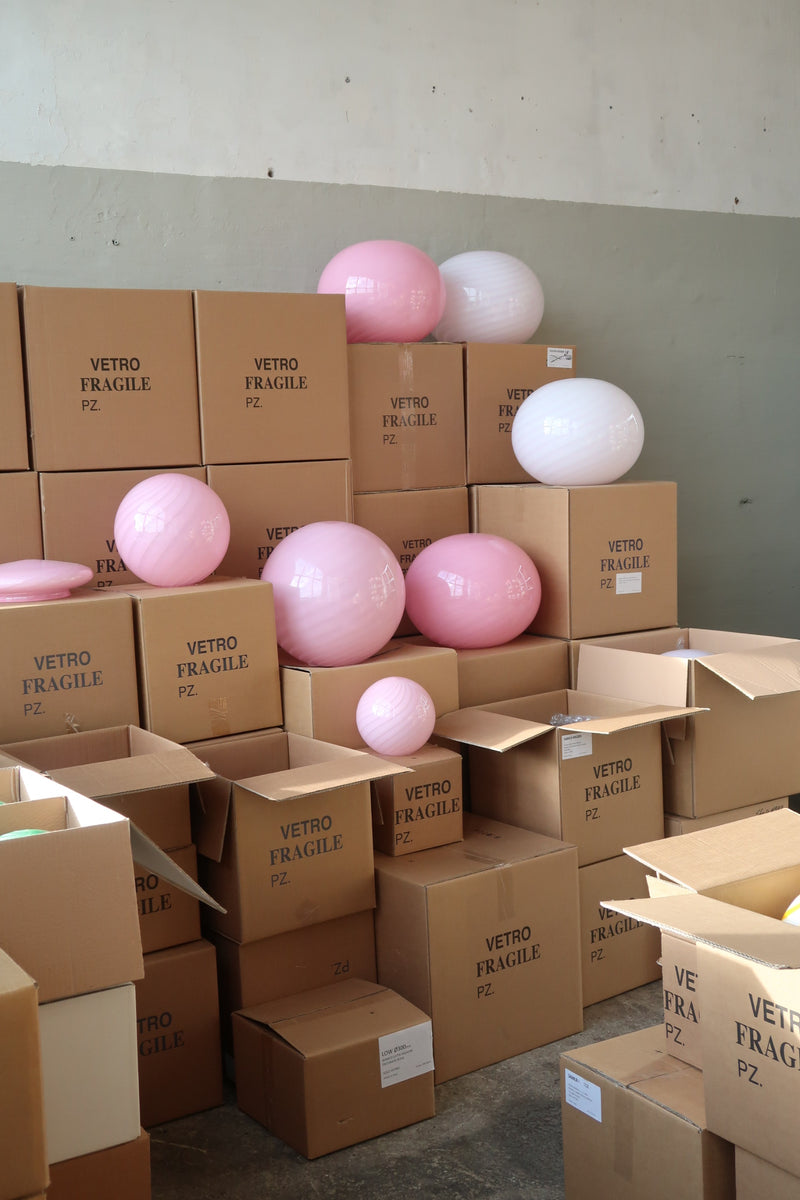 Stor Murano Candy oval pendel blød lyserød swirl D:40 cm [archive]