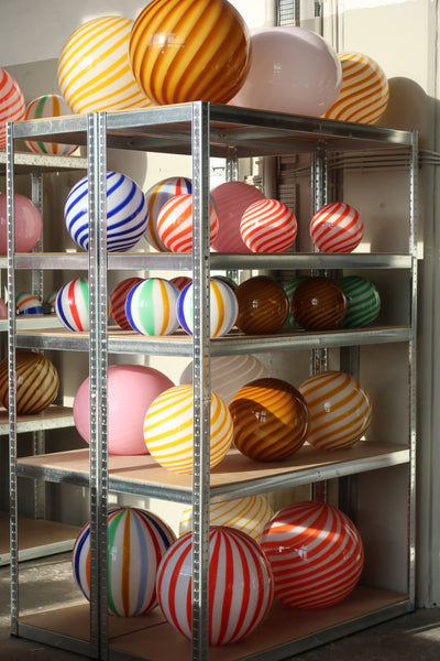 Stor Murano Candy oval pendel blød lyserød swirl D:40 cm [archive]