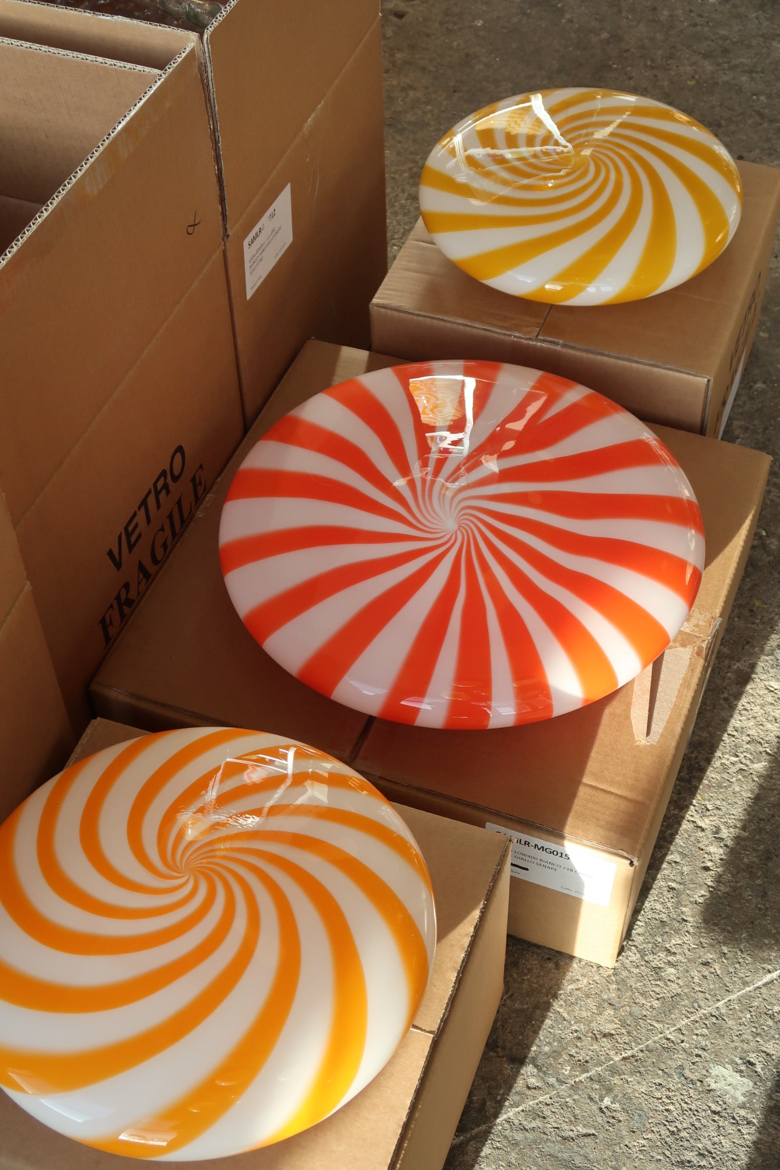 Stor Murano Candy plafond rød/hvide striber D:40 cm [archive]