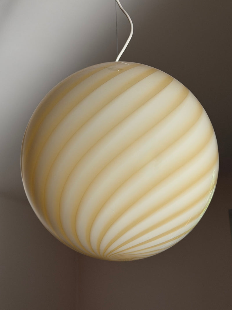 Stor Murano Candy-Pendelleuchte gelb Swirl D:40 cm