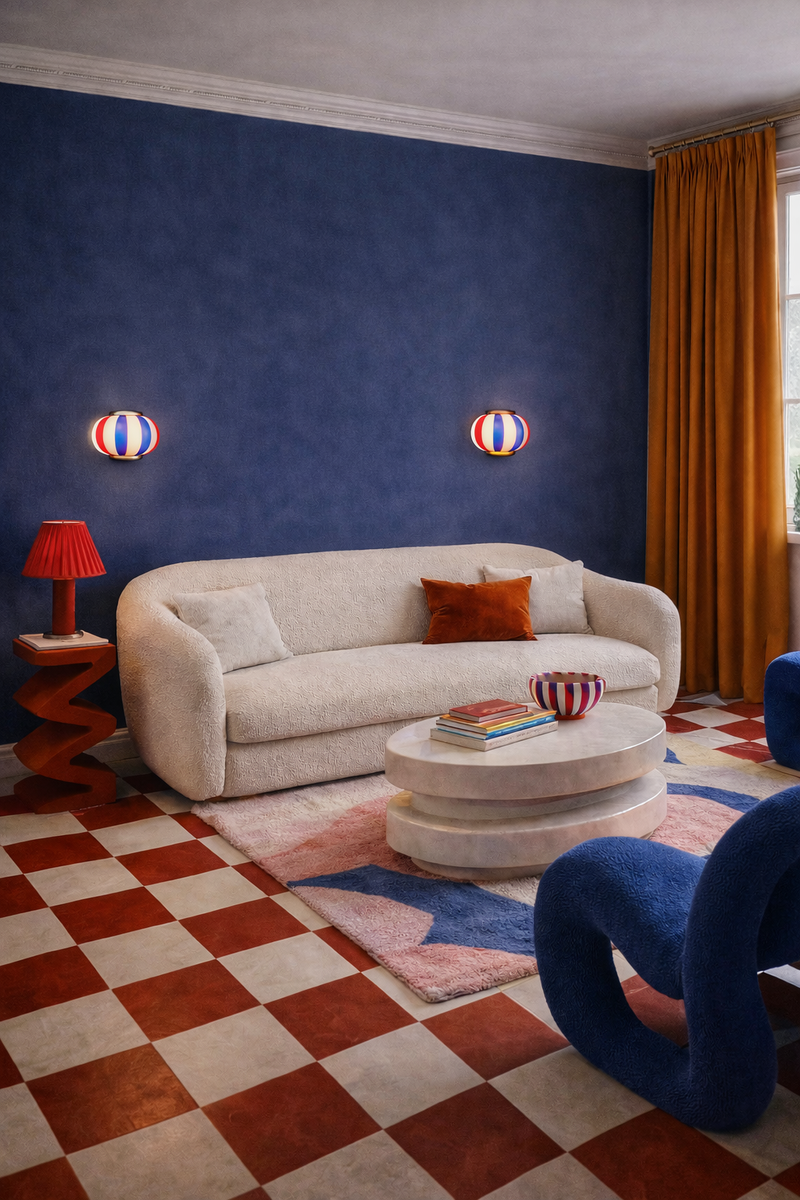 Murano Candy vägglampa blå/röd randig 21x15cm