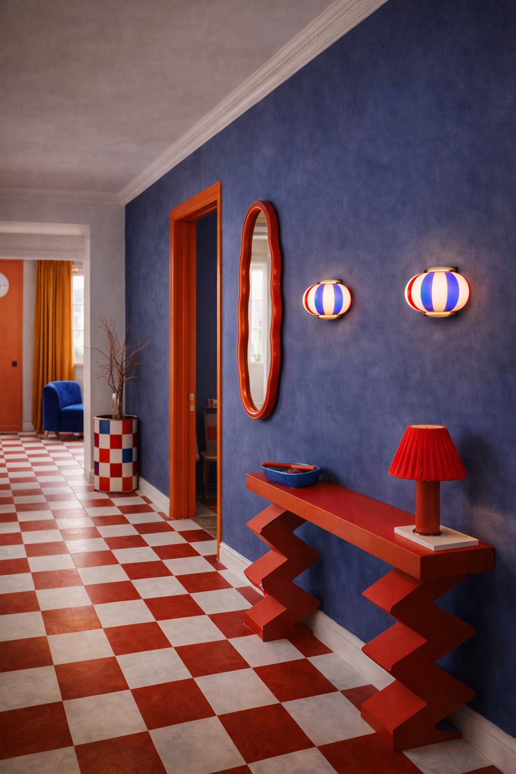 Murano Candy vägglampa blå/röd randig 21x15cm