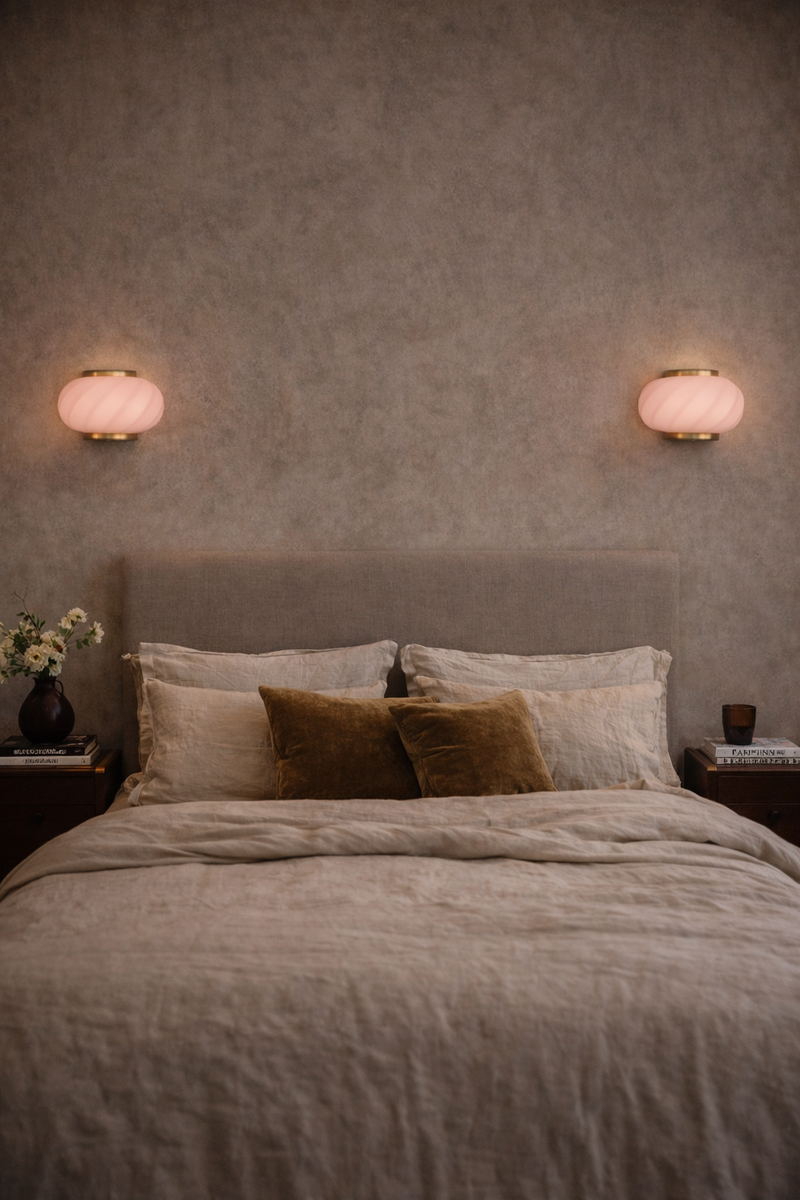 Murano Candy vägglampa mjuk ljusrosa swirl 21x15cm