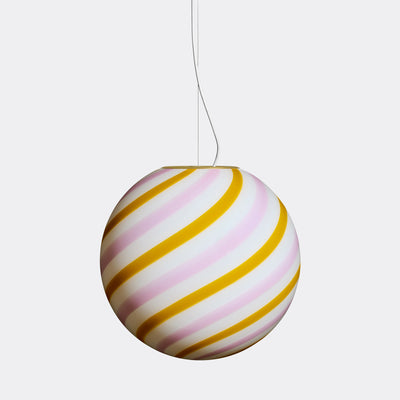 Stor Murano Candy pendel gul/lyserød swirl D:40 cm