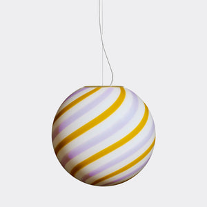 Große Murano Candy Pendelleuchte gelb/lila Swirl D:40 cm