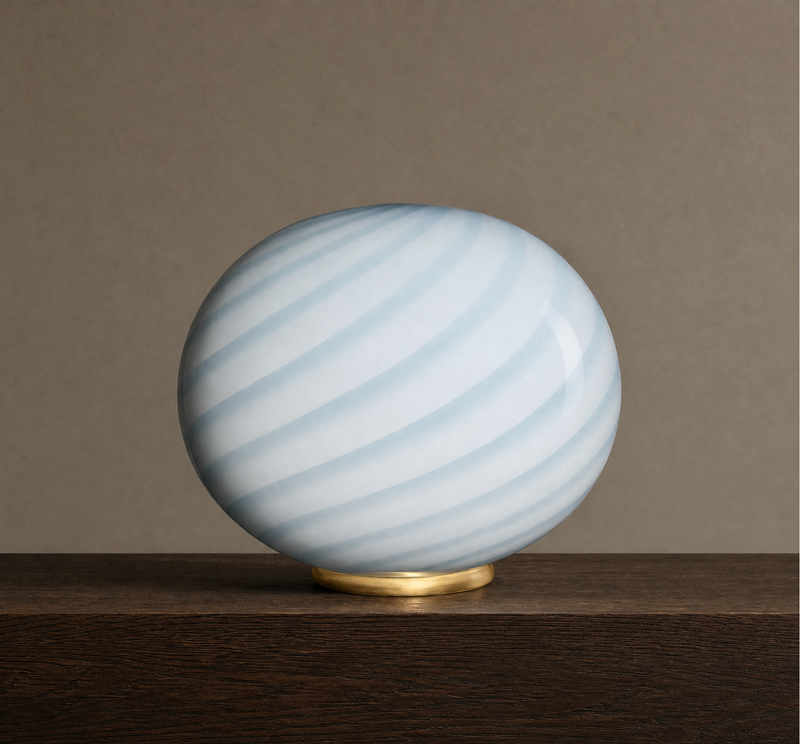 Murano Candy lampe sur pied ovale bleu clair swirl D:40 cm
