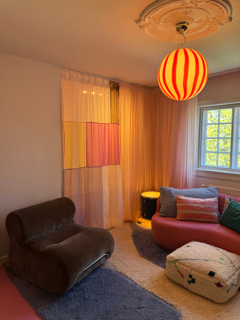 Large Murano Candy pendant red/white vertical stripes D:40 cm