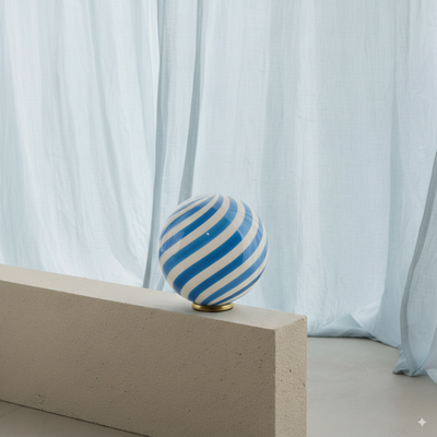 Murano Candy tafellamp blauw/wit swirl D:30 cm