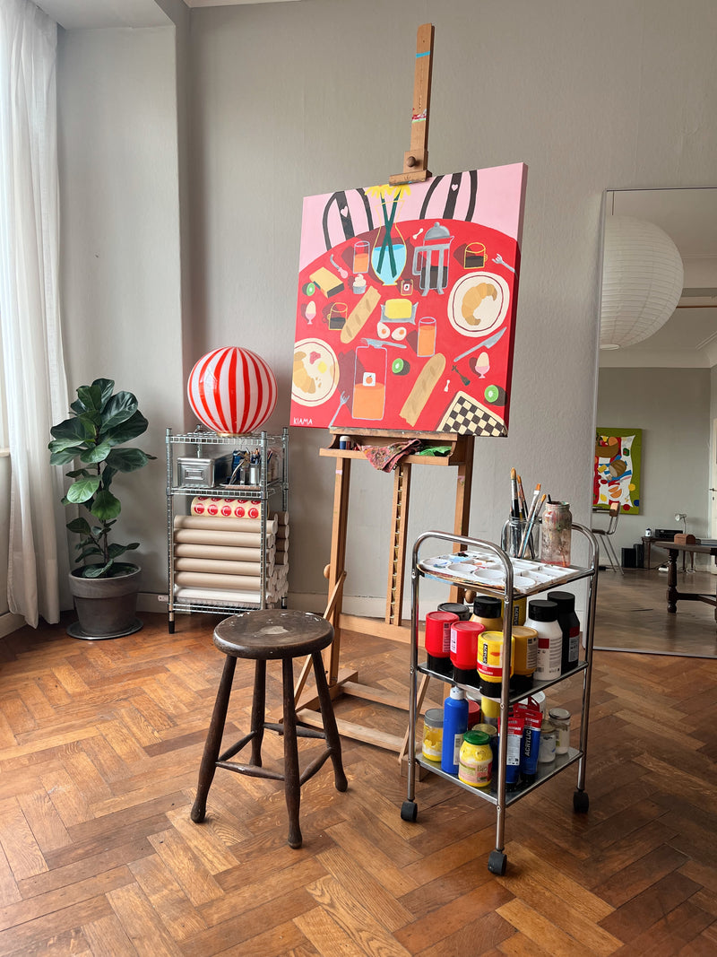 Murano Candy floor lamp red/white vertical stripes D:40 cm
