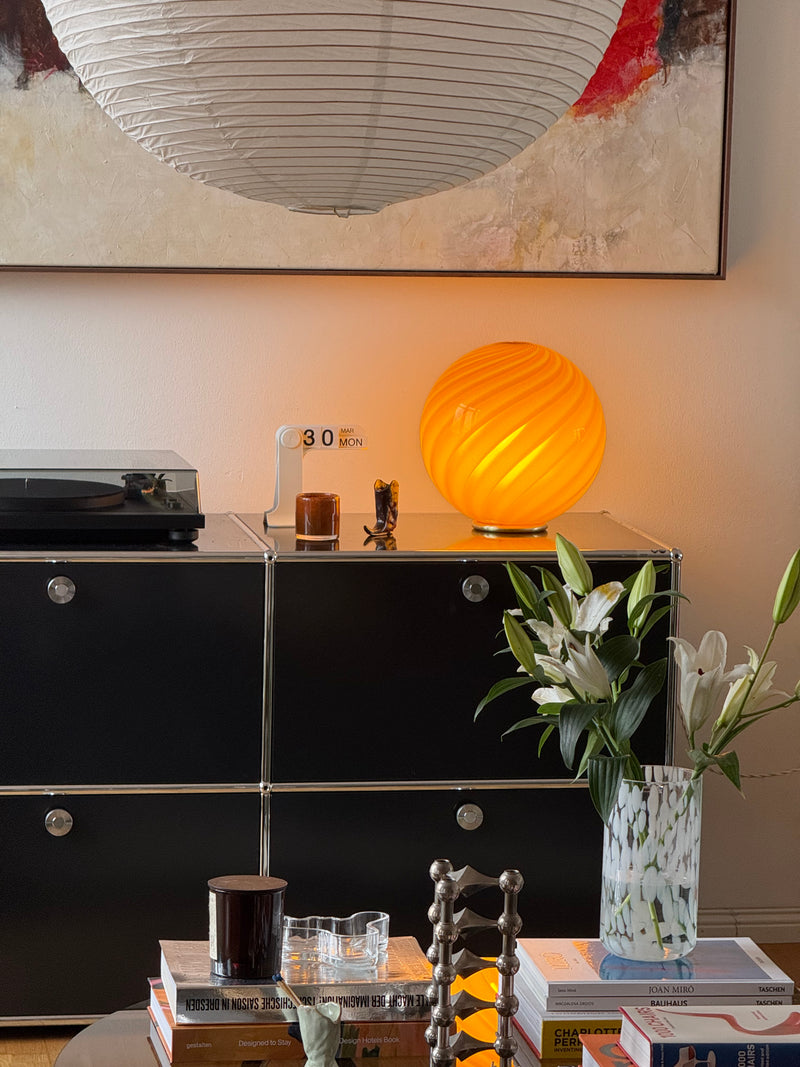 Murano Candy table lamp amber orange swirl D:30 cm