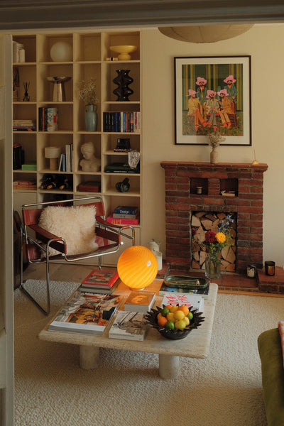 Murano Candy table lamp amber orange swirl D:30 cm